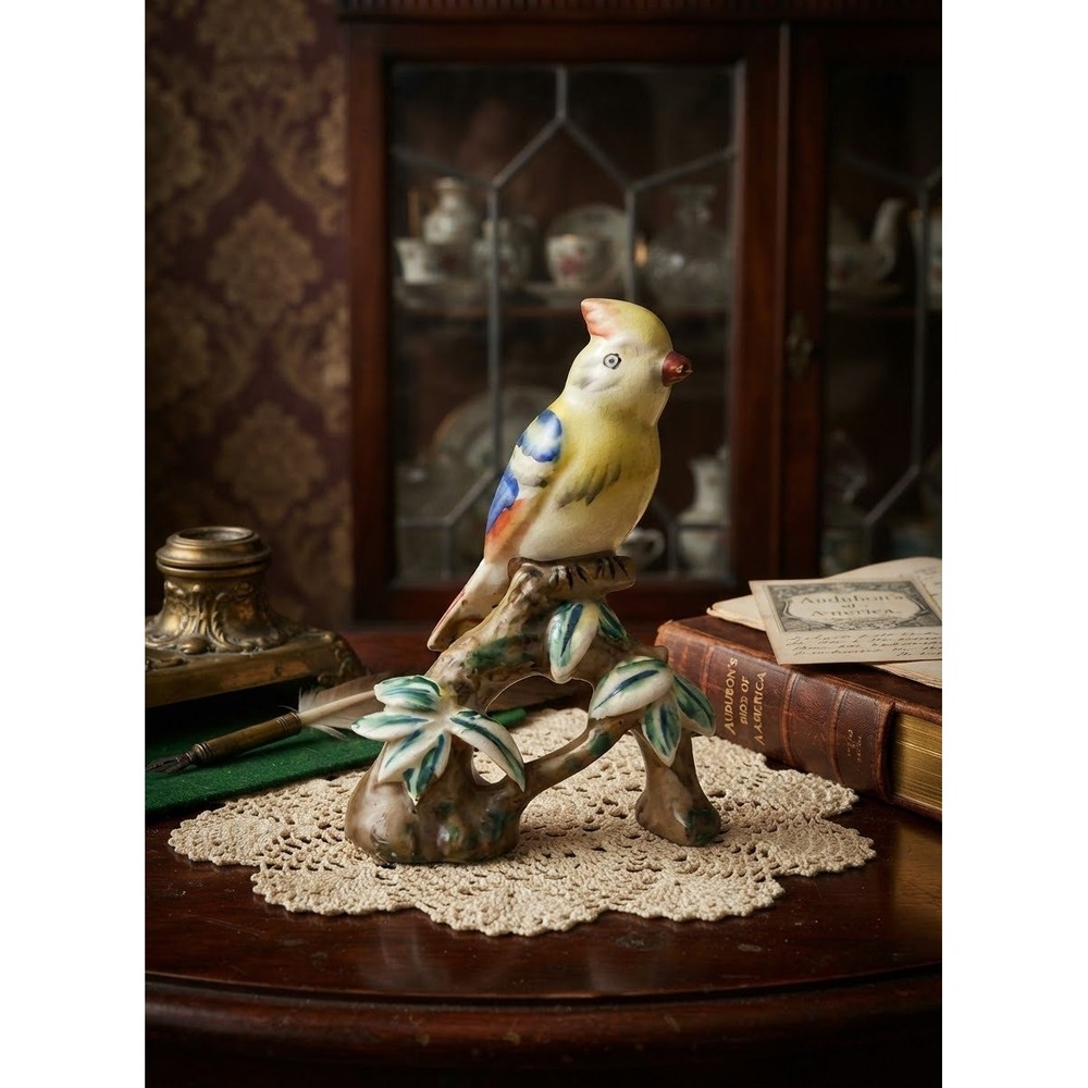 Vintage Nippon Hand Painted Porcelain Bird Figurine Yellow Blue Made in Japan